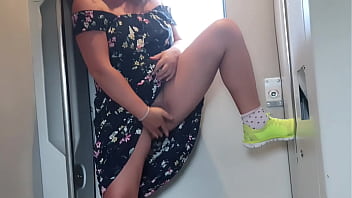 Naughty MILF Teases Peeping Tom on a Crowded Train