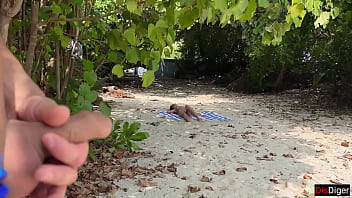 Exposed Cock on the Beach: Risky Public Creampie for Stepmom and Stepdaughter