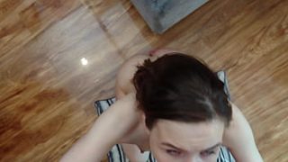Naughty young thing services mature man with eager mouth and feet