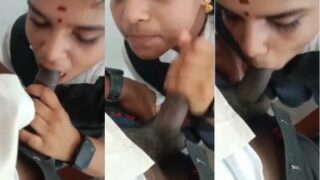 Desi college babe deepthroats her lover’s thick cock