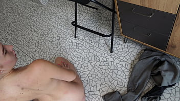Fucking her tight cunt in the kitchen and filling it with cum