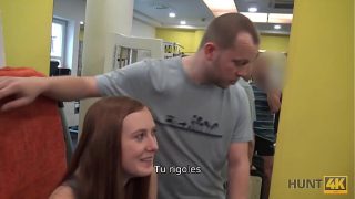 Cuckold for cash lets the hunter fuck his girlfriend in the empty gym.