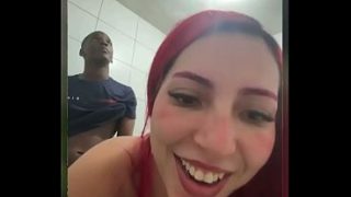 A slut agreed to give up her tight ass in a public restroom during a steamy video call.