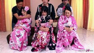 Exclusive Japanese Threesome Featuring Three Adorable JAV Teens with Hairy Pussies