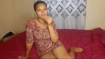 Mother pleasures herself in her bedroom, her large brown pussy on display
