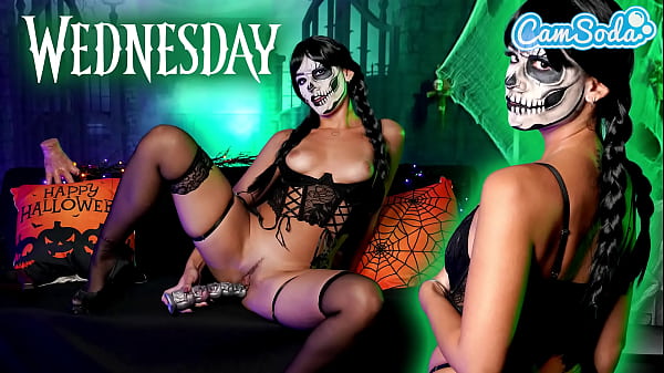 Sultry Wednesday Addams Cosplay: A Halloween Solo Session Ending in Shuddering Climax