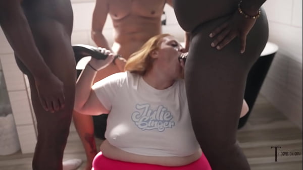 SSBBW Julie Ginger Takes a Rough Face-Fucking in a BBC Blowbang
