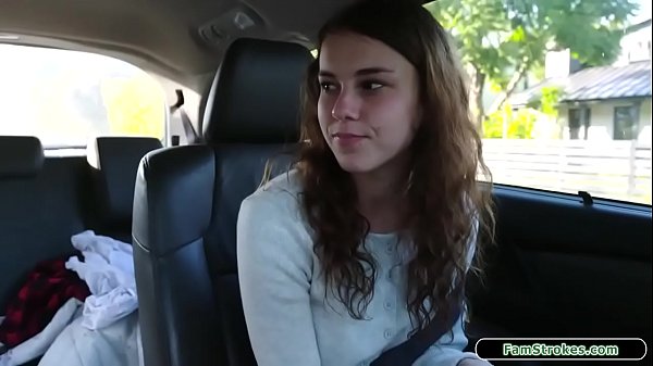 Teen stepdaughter gives daddy a blowjob for a new ride