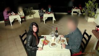 Unveiling his massive arousal amidst the bustling restaurant crowd…