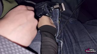 My stepsister was so horny she couldn’t wait another minute, sucking my cock right in the car before we even got home – raw outdoor POV action!