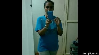 Tamil Indian Maid with Huge Tits Gets Horny in Bathroom, Changes Bra and Panty, Fingers Her Wet Pussy
