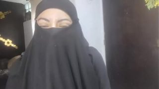 Naughty Arab Wife Squirting on Niqab, Fingering Herself While Husband Prays