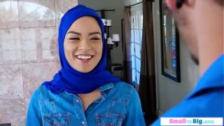 Tight Arab babe stretched by two hung studs
