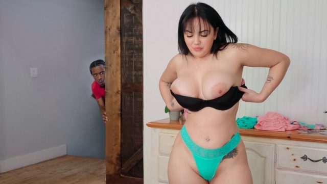 Watch my tits burst out—they’re way too big for this