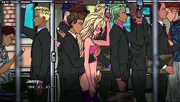 A mysterious commuter guides her to climax right there on the crowded train.