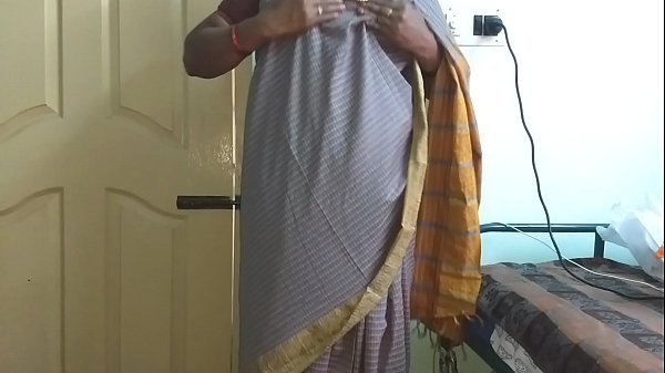 Sensuous Vanitha in a Grey Saree: A Forbidden Display of Shaved Intimacy and Eager Self-Pleasure