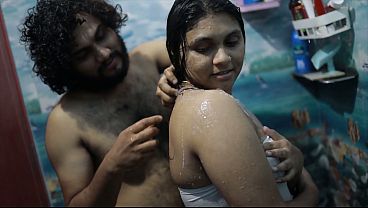 Indian stepsister gets steamy in a hot bath, soaking wet and craving more