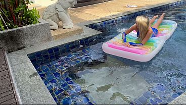 Outdoor pool fucking with a hot blonde slut