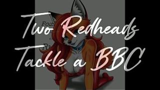 Two fiery redheads take turns riding and choking on a thick BBC