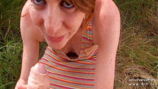 Amateur French redhead slut gets her ass nailed and mouth filled with cum outdoors