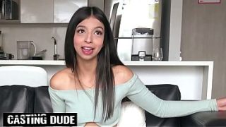 Tiny little Latina teen gets her tight pussy rammed hard in a nasty fake homemade casting session