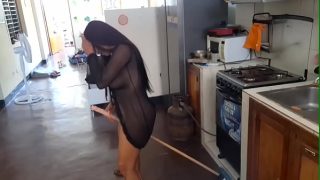 LEAKED: Hot Mexican influencer gets wild in the kitchen, riding a broomstick till she cums