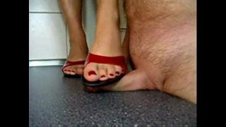 Sexy Indian Bhabhi crushing her Devar’s hard cock under her feet