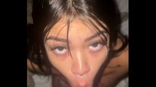 Top young model gives a throat-stretching blowjob