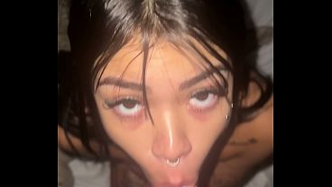 Top young model gives a throat-stretching blowjob