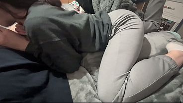 Hot redhead gives a messy, deep-throat blowjob