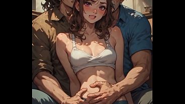 Step dad and buddy take turns pounding stepdaughter, dirty male AI narration (AI made)