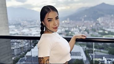 I’m on top of this gorgeous Colombian babe in a luxury hotel, fucking her deep and slow