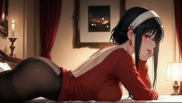 Yor Forger gets absolutely wrecked in the bedroom, begging for it like the dirty little slut she is. Hentai cosplay, AI-crafted filth.